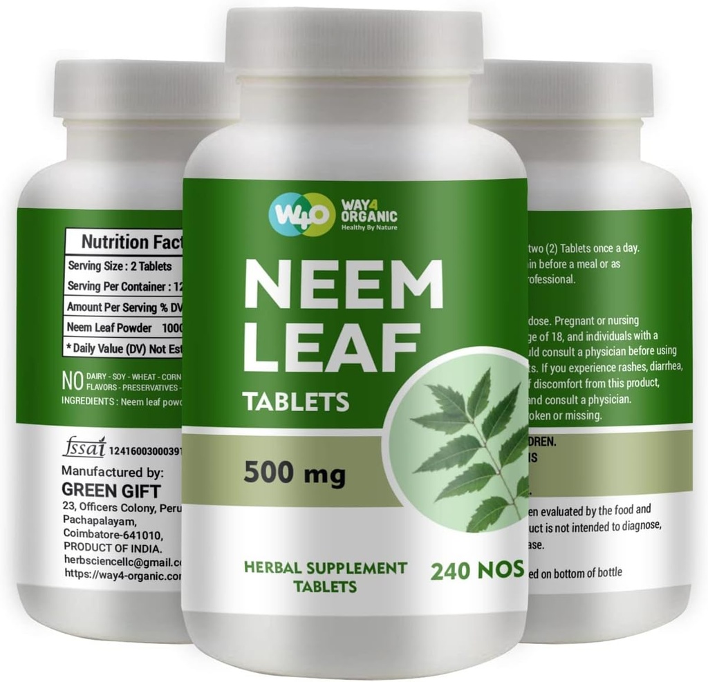 Neem牌匾 - 100%纯度(Azadirachta Indica)(240个计数 - 500毫克) 120天供应(1包)