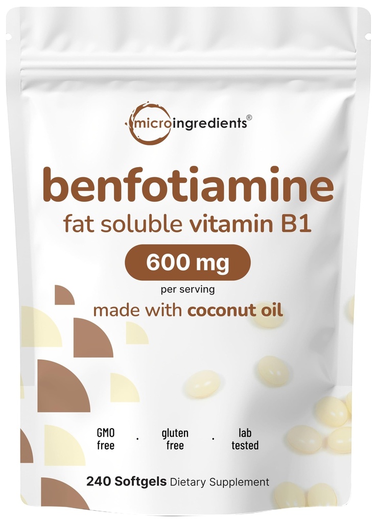 B1 Benfotimeamine 600mg Perference, 240 椰油软胶 → 生物可用 B 维生素补充剂, 转换成活性 Thiamine → 非 GMO, 豆类自由