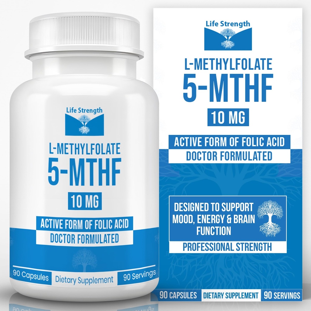 L-Methylfolate 10 MG, 优化和高度生物活性甲基Folate, Mood和免疫支持的5-MTHF补充,能源的自然饮食补充,Non-GMO和Gluten-Free,90 Capsules