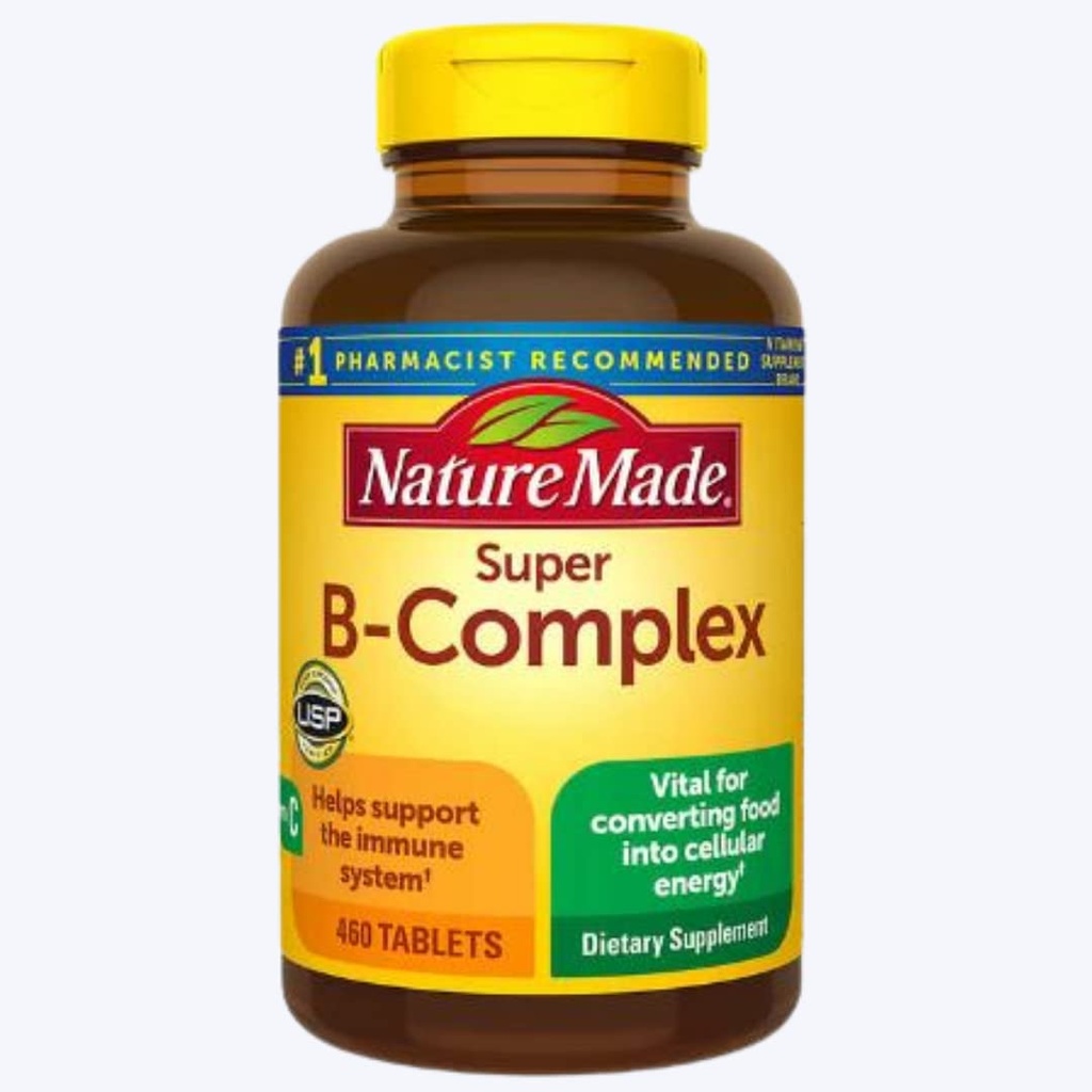 Nature Made Super B Energy Complex,脑细胞功能支持的饮食补充,能源支持和神经系统支持,460平板,460天供应快速Re-Order卡.