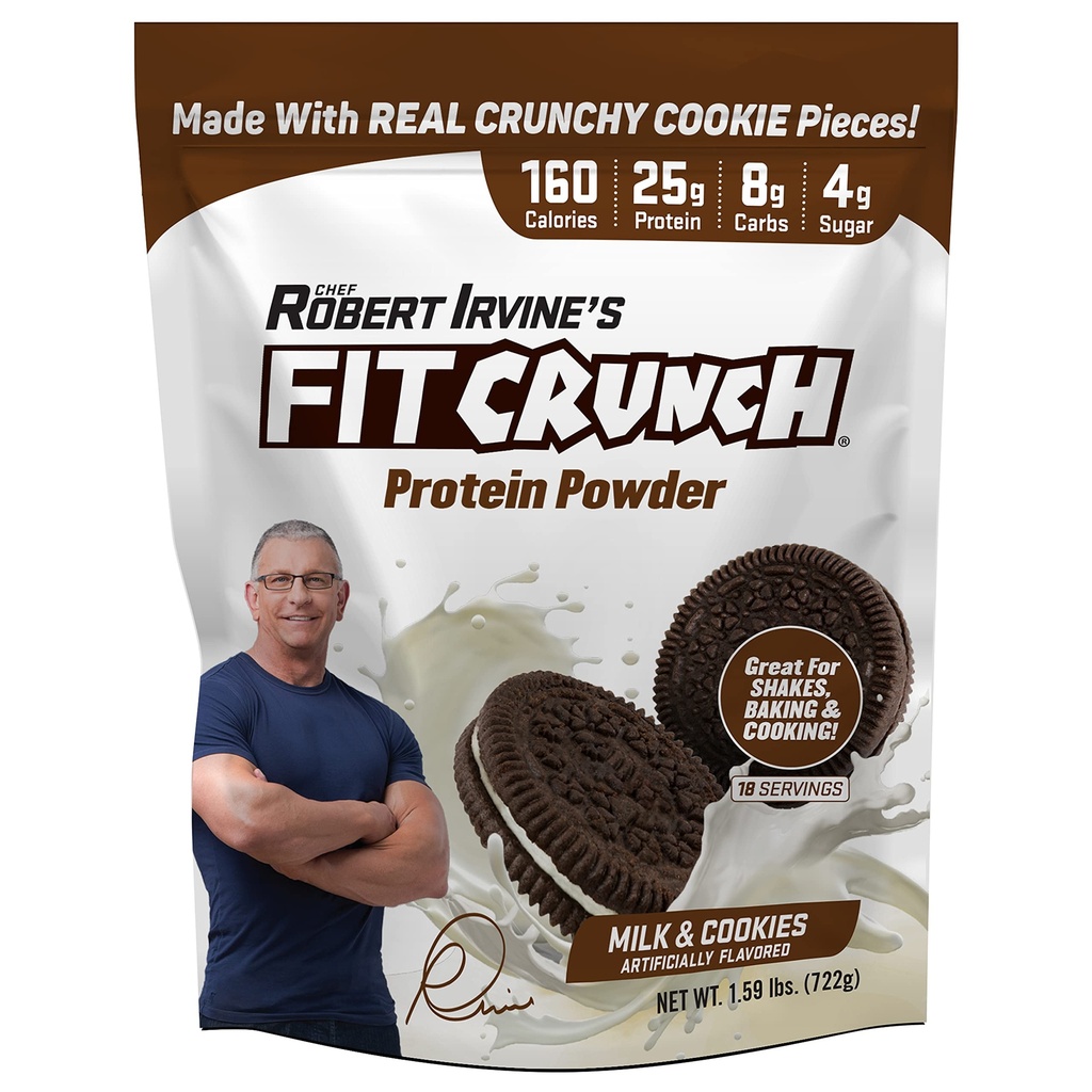 FITCRUNCH Tri-Blend Whey蛋白,Keto友好,低卡路里,高蛋白(18种服务品,牛奶和饼干)