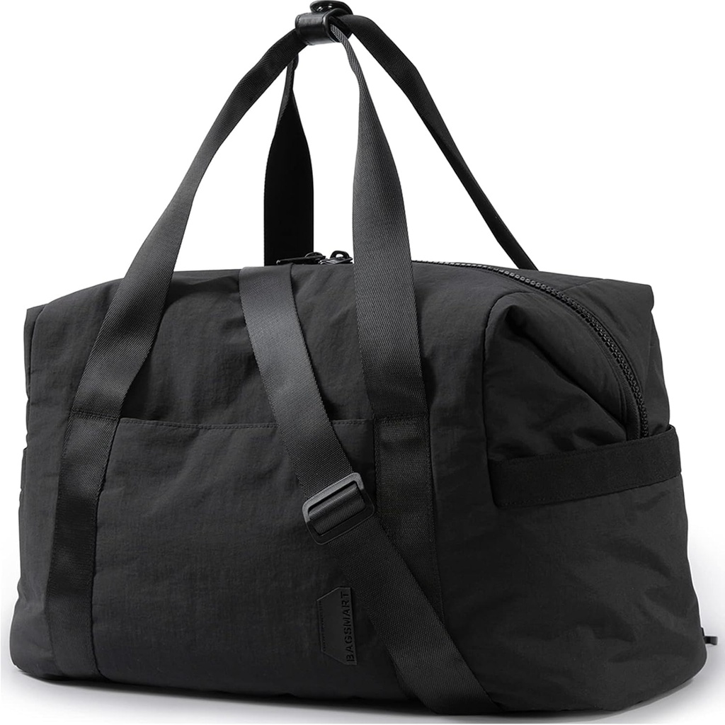 BAGSMART Gym Bag for Women, Carry on Weekender Over night Bag, 旅行 杜菲尔袋与特罗莱·斯利夫,个人物品 旅行 包袋 托特袋 工作 舞蹈袋(黑色,中丁)