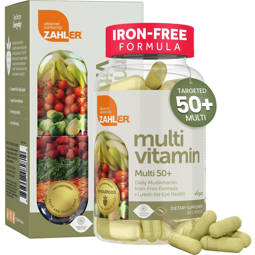 Zahler Multivitamin 50+,无铁配方+Lutein促进眼部健康,60 Capsules.