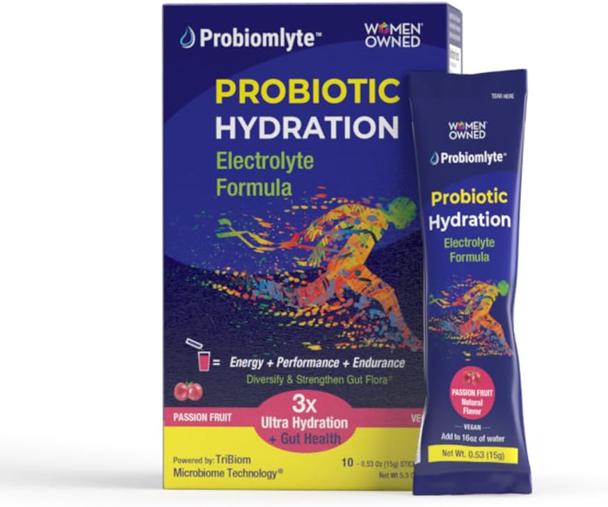具有耐力、性能、能源和古特健康专利的Tribiom微生物技术的Probiomlyte-Probiotic水分放大剂(Passion水果)