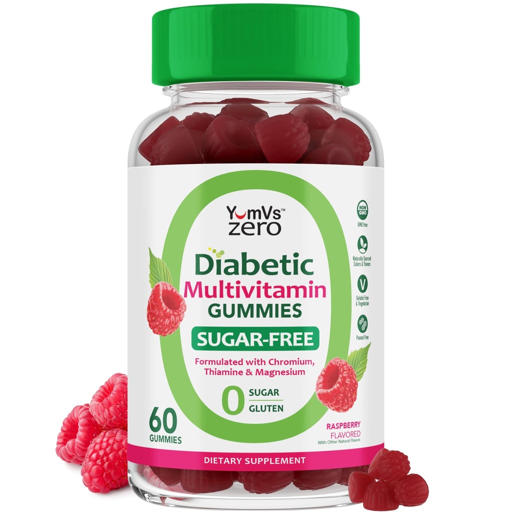 YUM-V的"女性和男性的多维特敏" – 糖自由多维特敏 Gummys – 零糖Gummy with Chromium, Thiamine & Magnesium – Keto-Friendly Daily Vitamin Gummy – 天然的Raspberry Flamvor – 60 Counter (英语).