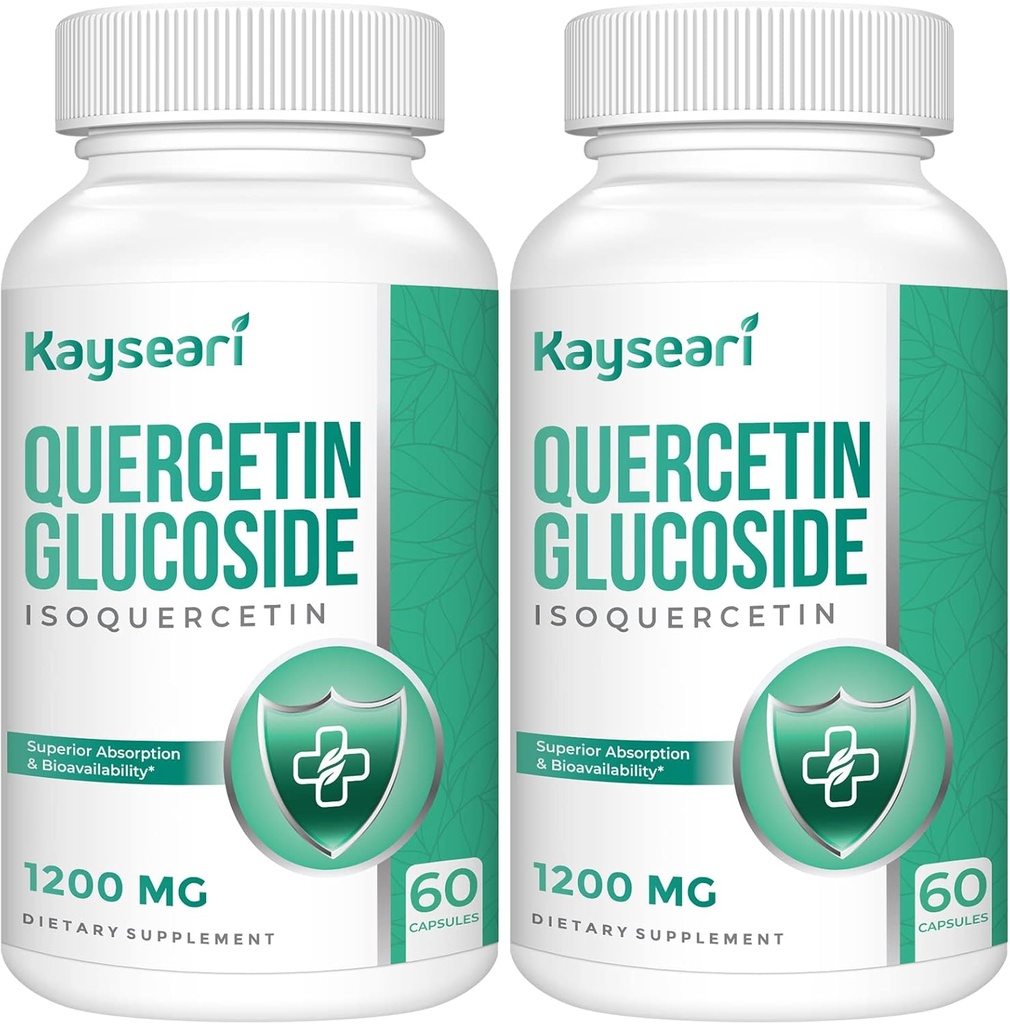 Quercetin Glucoside 1200mg 补充剂 - Isoquercetin 与 6X 生物利用率 120 Veggie Capsules, Contain Black Pepper & Rutin 用于 Max 吸收