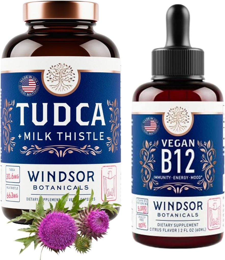 WINDSOR BOTANICALS TUDCA 配有西利玛林牛奶硝酸盐和维根维生素B12 液体-健康支助包