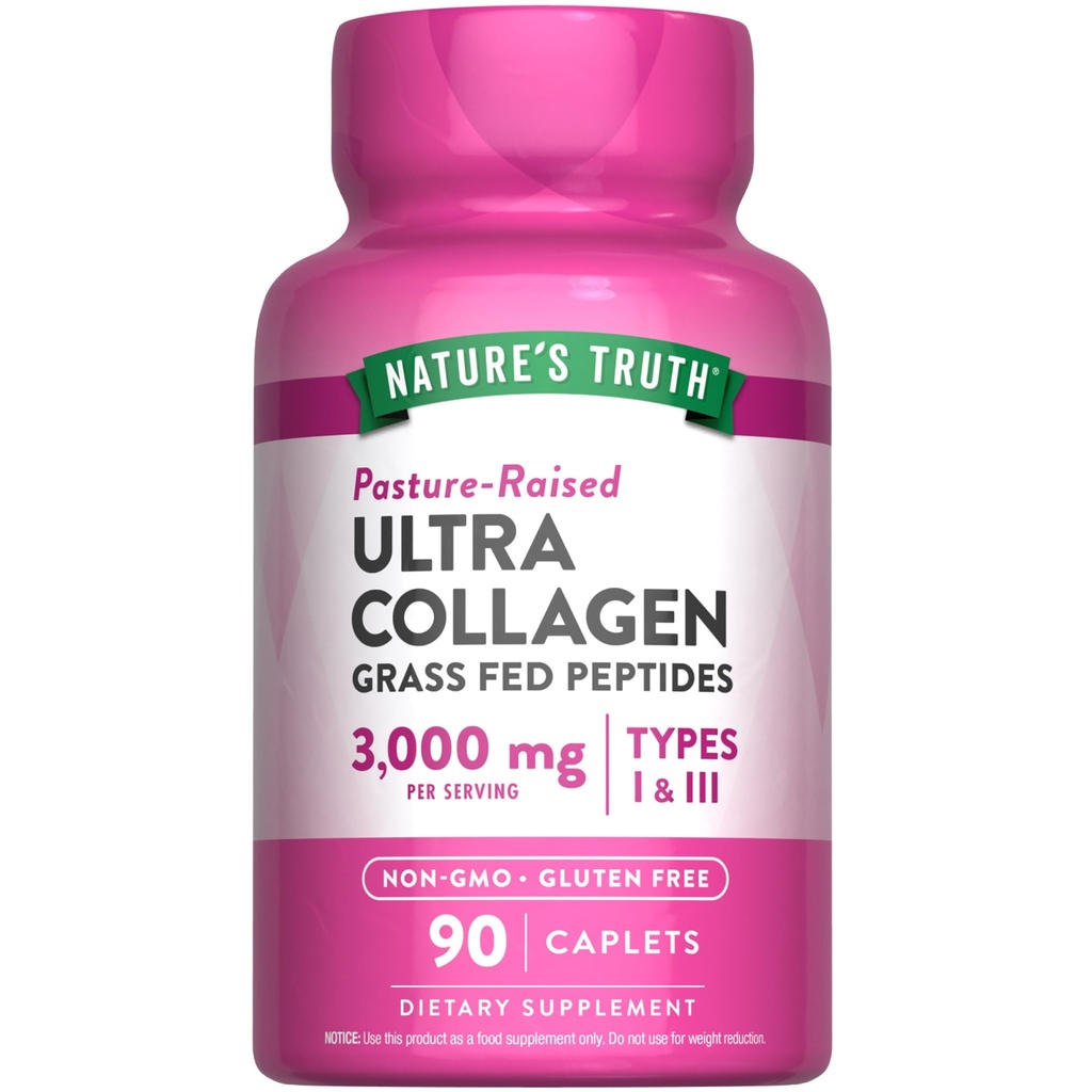 Nature's Truth Collagen Peptides | 90 Caplets | 1型和3型配有维生素C | 草药,Non-GMO & Gluten免费补充