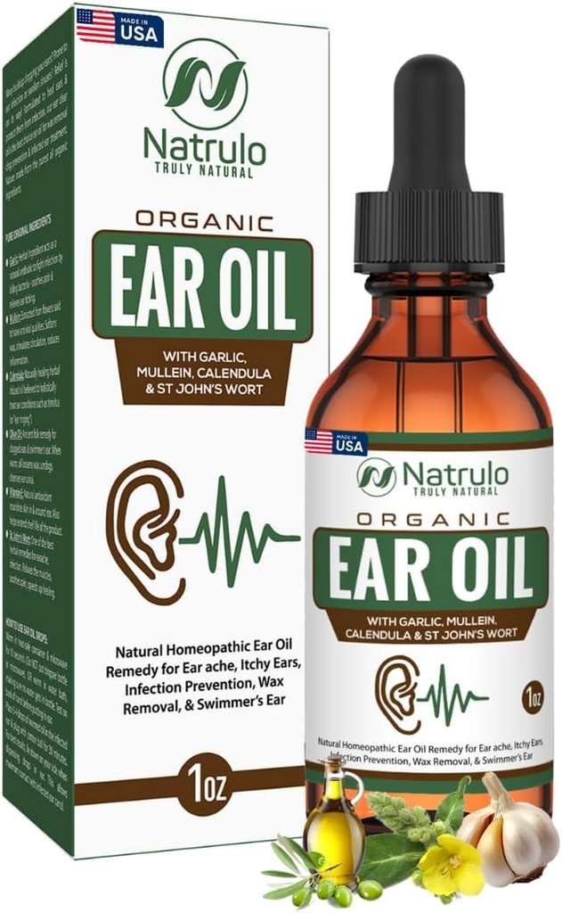 Organic Ear Oil for Ear Infection - Natural Eardrops for Ear Pain, Swimmer's Ear & Wax Removal - Kids, Adults, Baby, & Dog Earache Remedy - Ear Drops with Mullein, Garlic, Calendula Made in USA