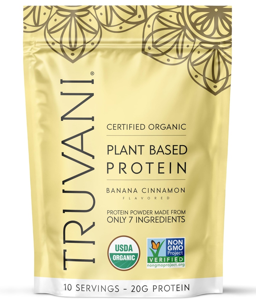Truvani Vegan Pea Protein Powder | Banana Cinnamon | 20g Organic Plant Based Protein | 10 Servings | Keto | Gluten & Dairy Free | Low Carb | No Added Sugar