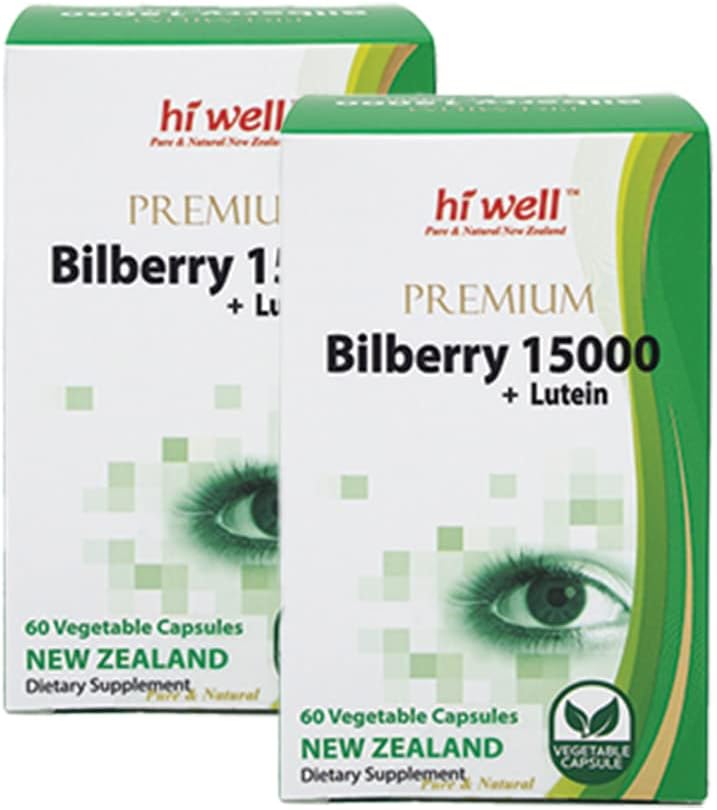 (Pack of 2) Hi Well Premium Bilberry 15000 + Lutein 60 Vege Capsules (英语).