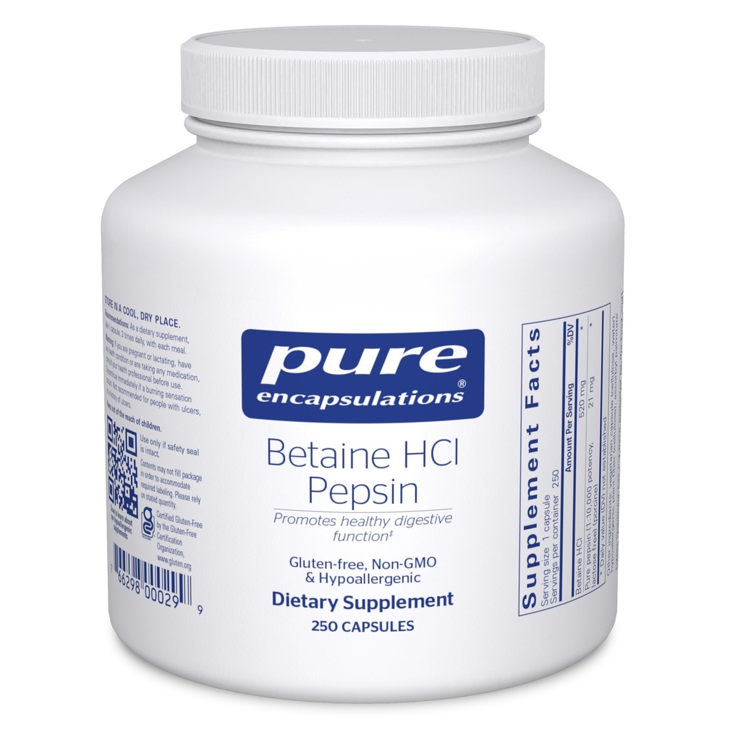 纯封装  betaine HCl Pepsin - 消化酶补充 消化辅助与支持 胃酸与营养吸附 * - 与 Betaine HCl Pepsin - 250 Capsules