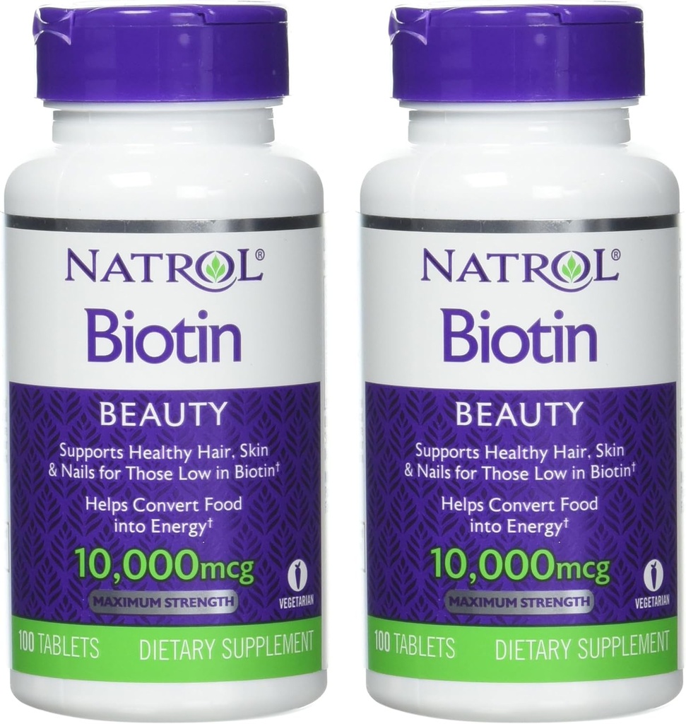 Natrol Biotin 平板电脑 10000 mcg, 100 counter (Pack of 2)