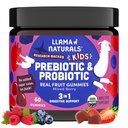 Llama Naturals Kids Probiotic with Prebiotic Fiber, Vegan, 有机生素和Probiotics Gummys for Gut Health Support, Todler Real Fruit Gummy Vitamins, 无添加甘蔗, 混合莓, 60 Ct