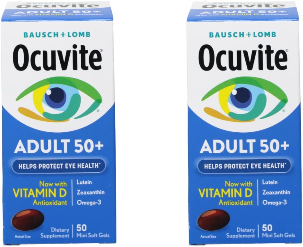 Bausch & Lomb Ocuvite Eye Vitamin & Mineral Supplies for adderns 50+, 50-Count Soft Gels (Pack of 2) (原始内容存档于2019年).