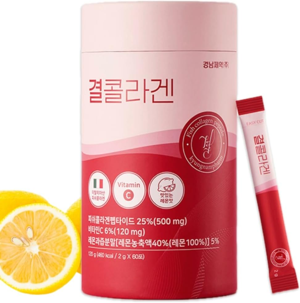 LEMONA Official Kyul Collagen, 韩国维生海洋Collagen Peptides 500 mg 配有维生素C的长发女性, Nail, Skin, Bone & 联合健康低分子(60Stick *2g, Lemon Flavor)