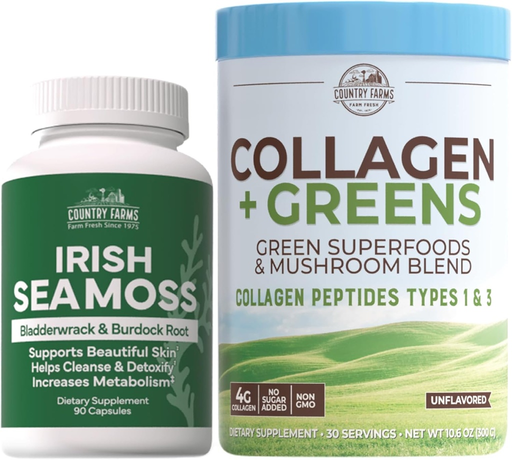 乡村农场 `Beauty Pack Collagen + Greens 爱尔兰海 Moss, Collagen for Skin, Hair growth, Nails & Joints, Ultimate Beauty Support Gift, pack of 2 ' 的美容支持礼物