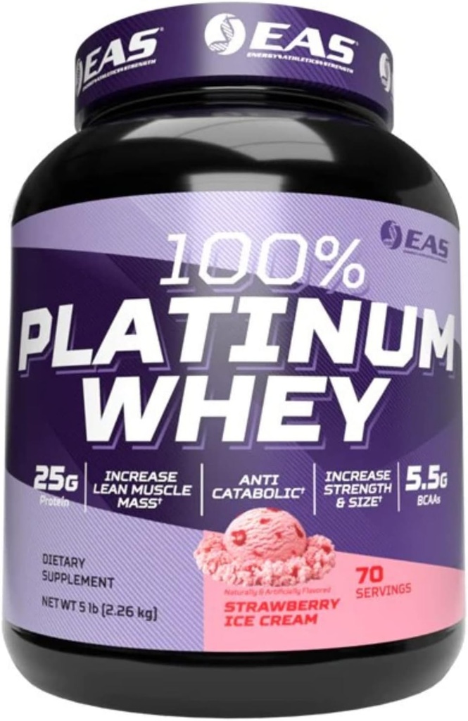 实验和应用科学 100% 白金 → 3 Ultra-Platinum Whey 蛋白质 → 增加尺寸和强度 → 25g 蛋白质, 5.5g BCAAs → 5 磅 (Strawberry Ice Cream)