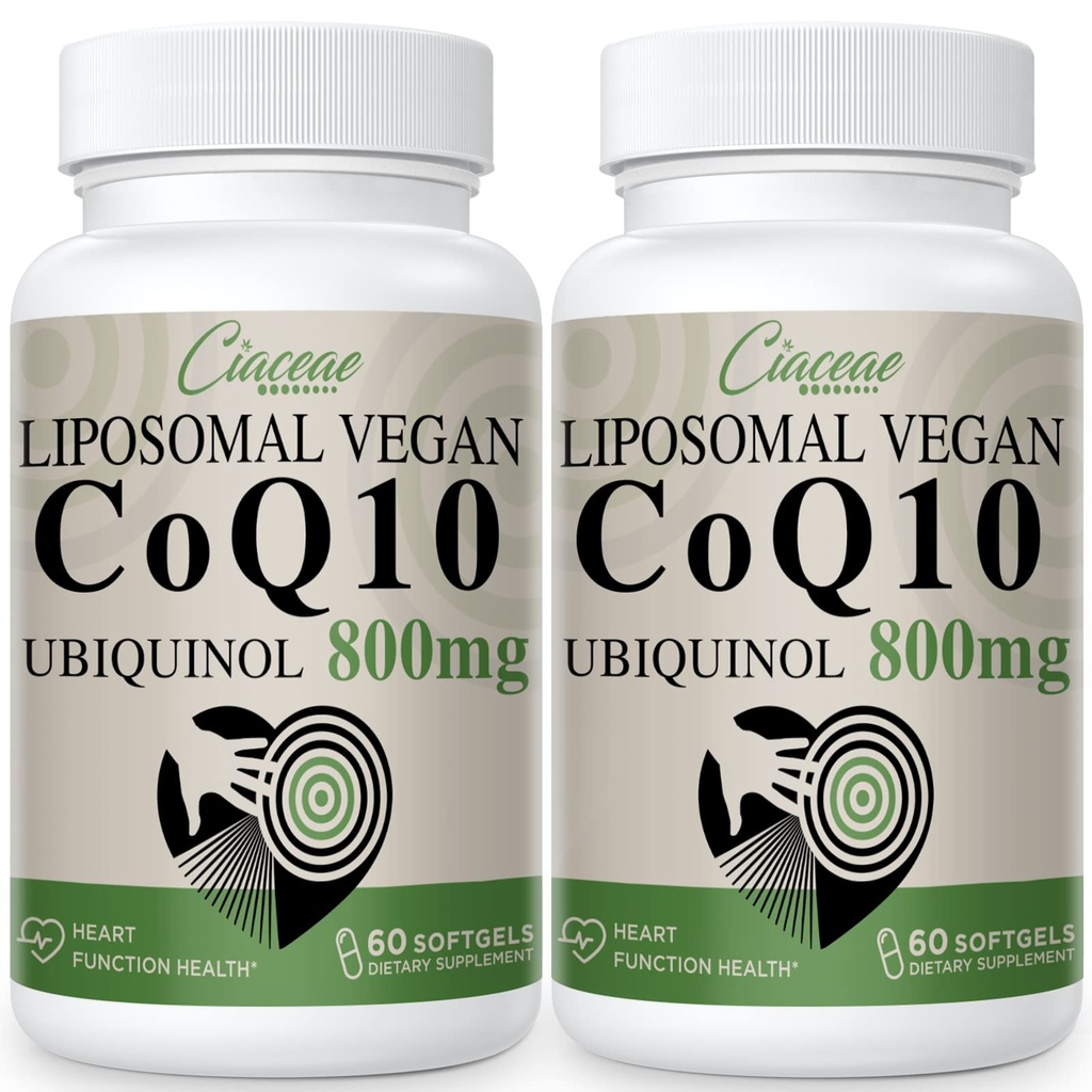 Liposomal CoQ10 800mg Ubiquinol Softgel, Max 吸收 Ubiquinol Coenzyme Q10, Ubiquinol CoQ10 抗氧化剂补充,心脏功能与能源生产,纯CoQ10 800mg, 120 Vegan Softgel