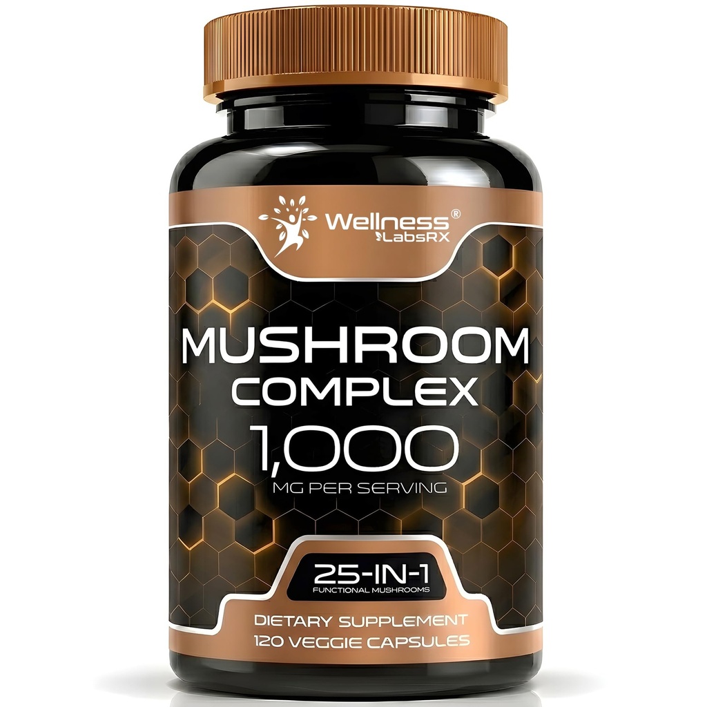 wellNESS LABSRX 蘑菇补品 Capsules 10:1 摘录 蘑菇综合品 Capsules 1000mg 狮子马恩补品 Turkish Tail, Cordyceps, Reishi - 120 伯爵