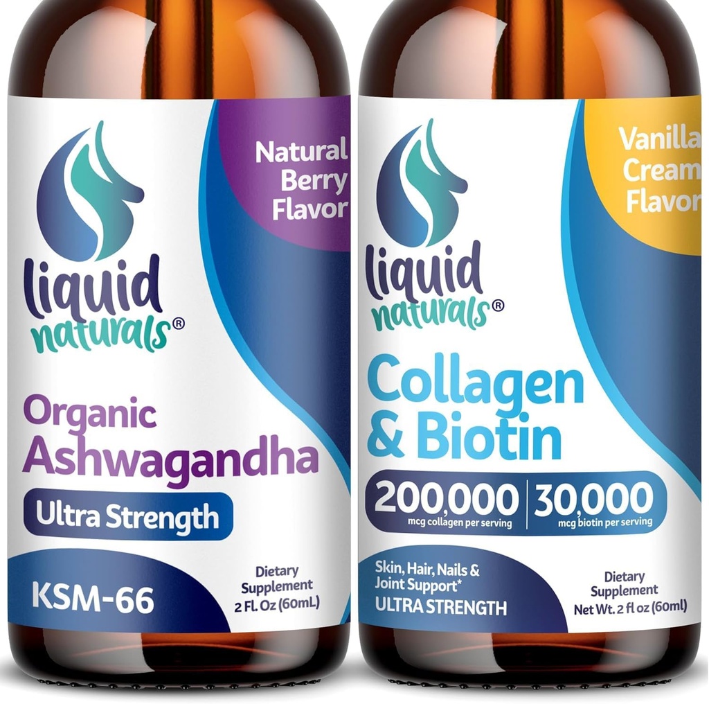 液态Collagen, 2 Fl. Oz Ultra-Strength 液态Collagen for Women, 维生素B7 Collagen Peptides, Biotin 和 Collagen 补充物 │ Ashwagandha Drops - 2000mg - 6X 强于药剂和卡普尔, as