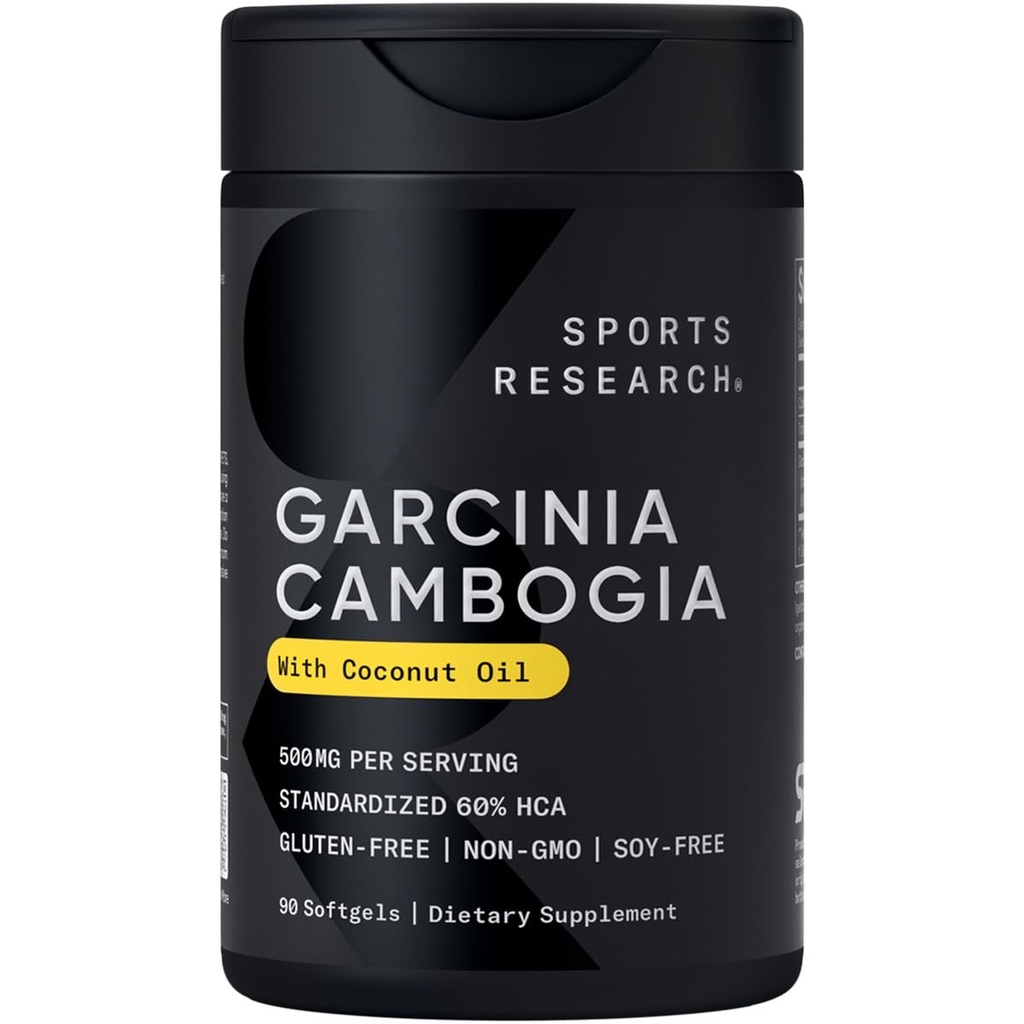 体育研究 Garcinia Cambogia 提取器(60% HCA) 外维珍有机椰油 | Non-GMO, Soy & Gluten Free(90液体软胶)