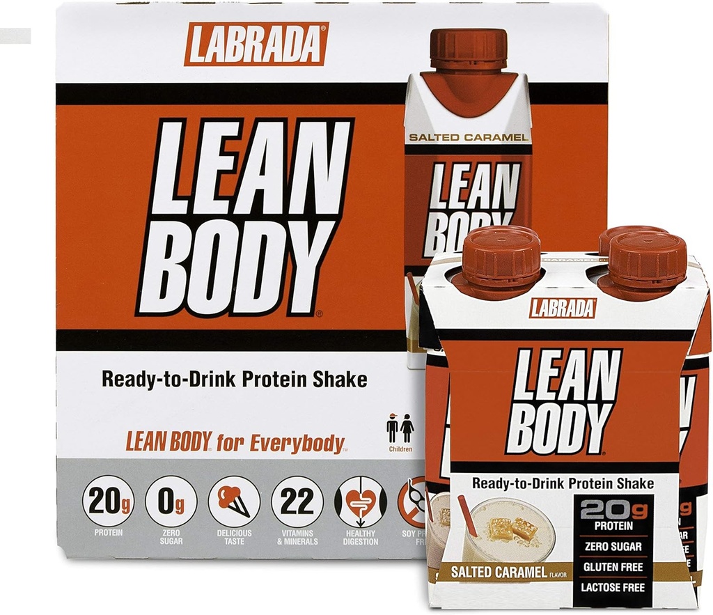 LABRADA NUTRINT - Lean Body RTD WHEY 蛋白质摇摆,方便上-Go Meal Explain Shake for Men & Women, 20克蛋白质 — 零糖,乳糖和葡萄糖自由,盐焦糖(16号包)