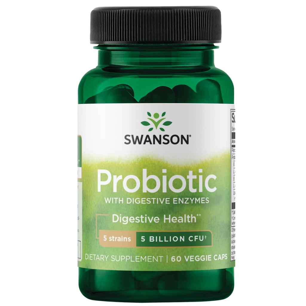 Swanson 与消化酶 5亿 Cfu 60 Veg Capsules 共生