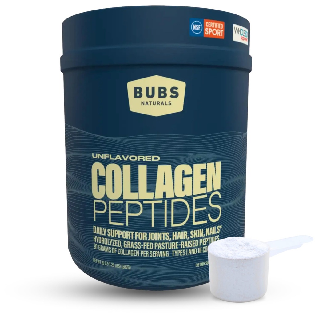 BUBS Naturals Collagen Peptides Powder, Collagen for Men and Men, Hydrlyzed Peptides, 不受欢迎的草药,Paleo Keto友好,支持毛皮和联合健康(20 oz) 28 服务