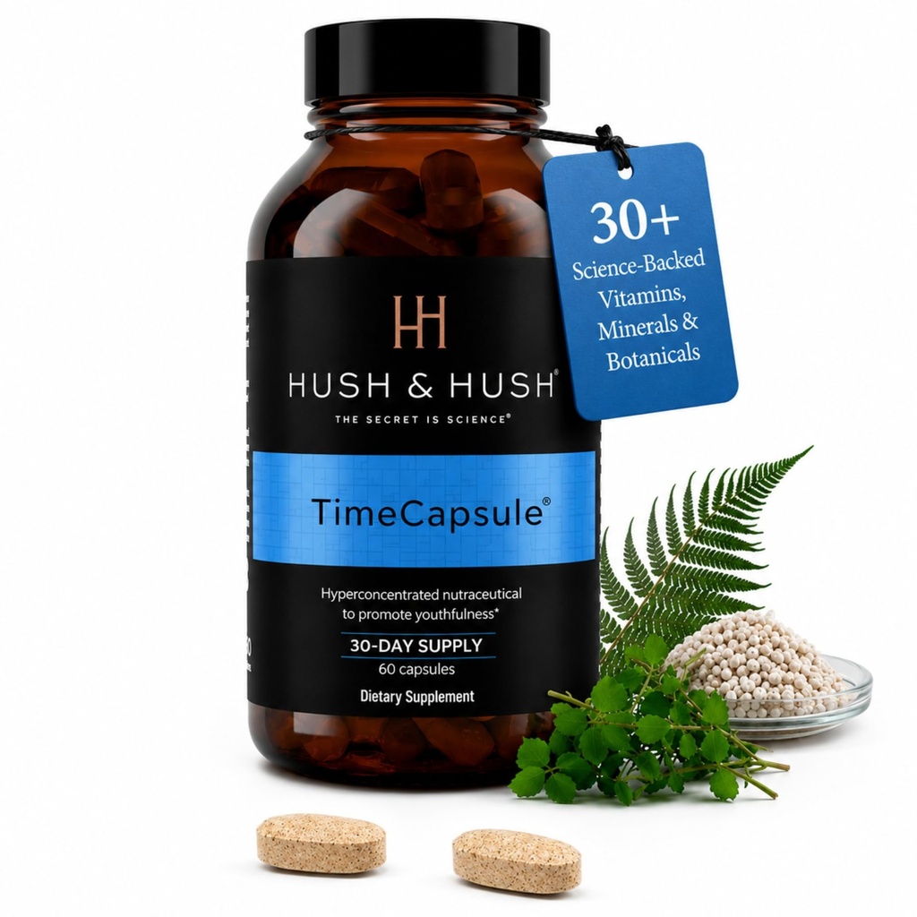 Hush & Hush TimeCapule Multivitamin, 女性多维特敏, 男性多维特敏, 清洁的营养素补充物, 包含 Hyaluronic酸, 维生素C, 锌, 维生素B12, 维生素E - 60片