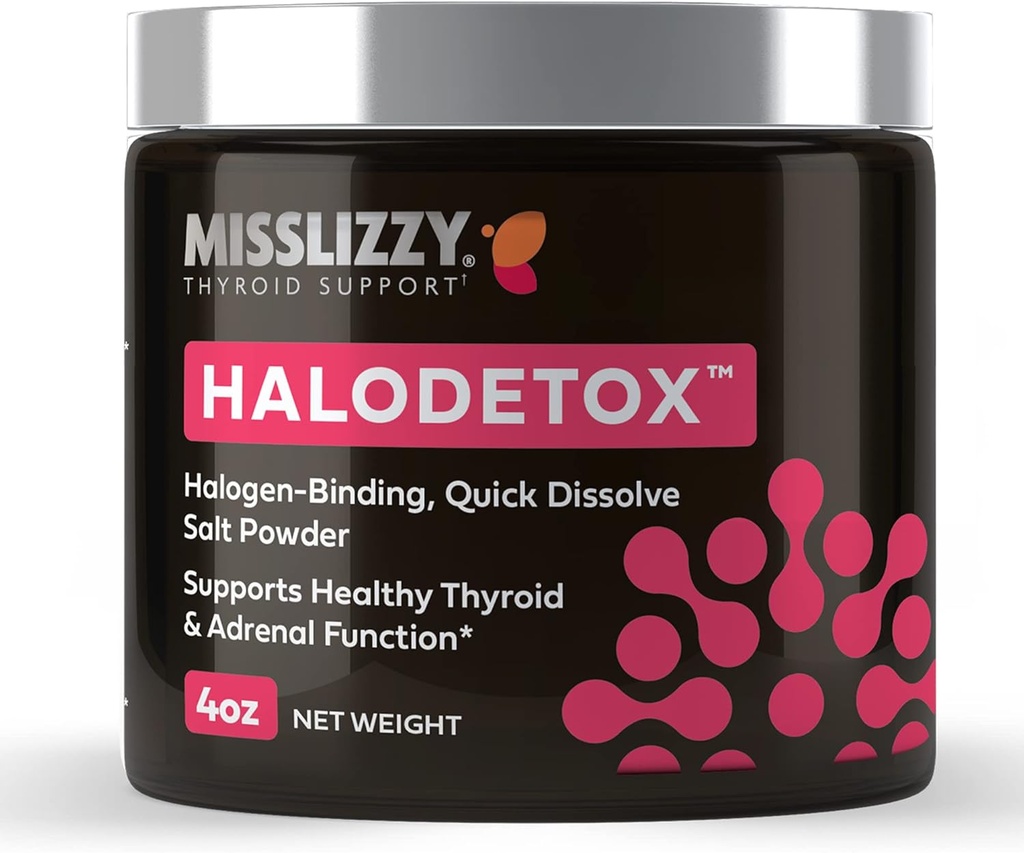 Lizzy HaloDetox女士 – 纯,未精炼的粉红色盐粉,配有80种矿物,配有卤素解毒溴,氯,氟化物,增压电解质,支持健康的甲状腺素和肾上腺功能 – 4oz