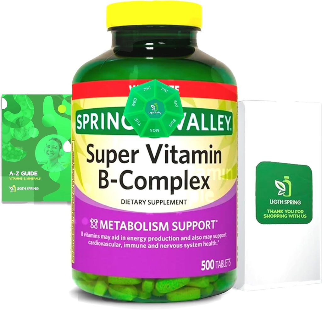 2 Pack-光明之春 Super B-Complex Tables – 维生素B6,B12,C,Thiamine,Biotin – Gluten-Free, 完整的饮食补充 配有光明与春天指南 – 支持能量与豁免