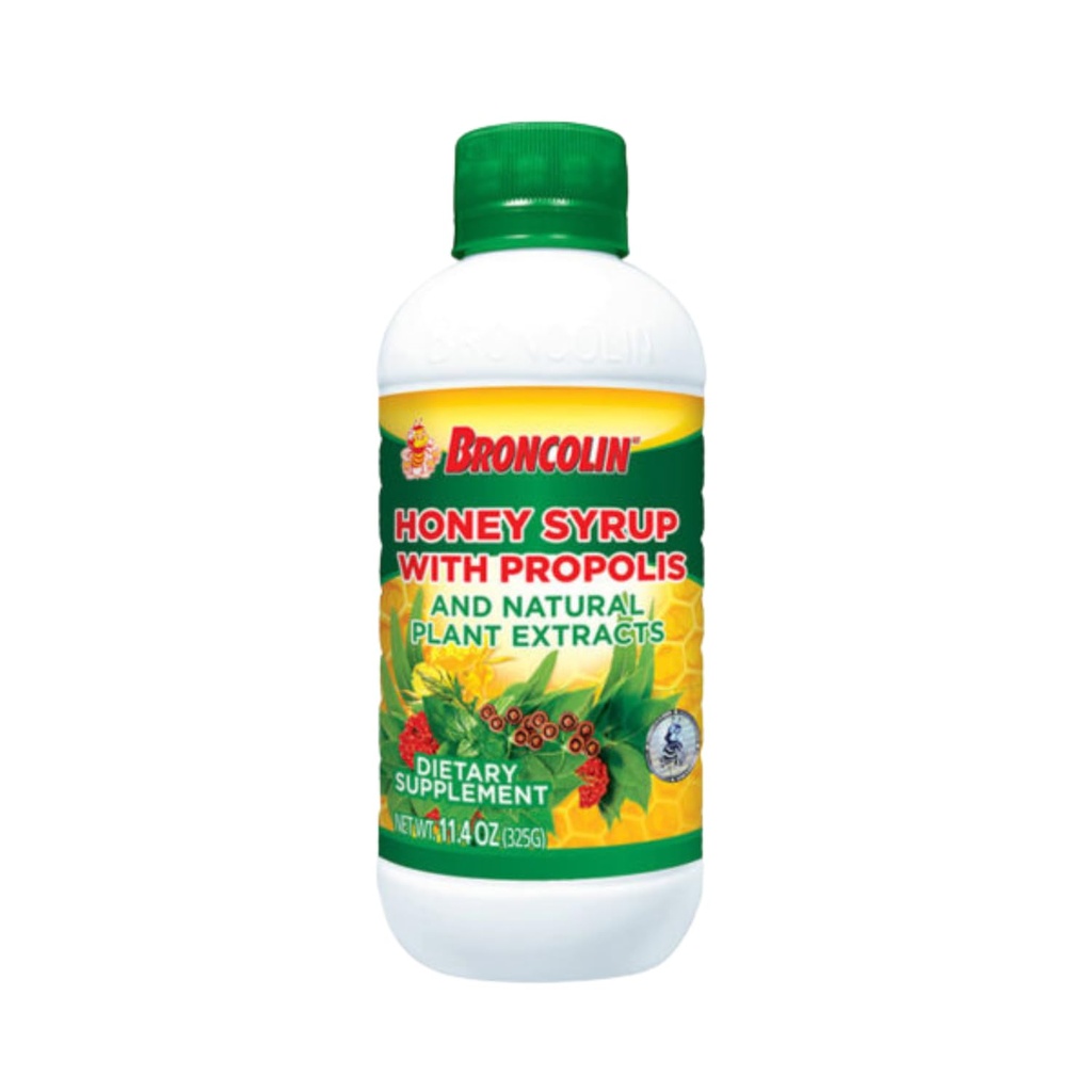 Broncolin Honey Syrup with Propolis, Syrup with Natural Plant 提取物来刷新你的喉咙,天然成份, 老年莓, Eucalyptus, Peppermint Oil, 11.4 Oz, Bottle