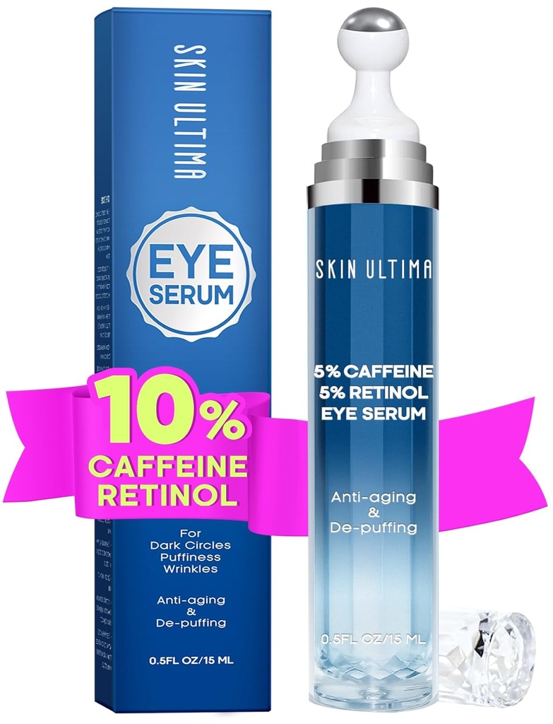 5% Cafeine 5% Retinol Eye Cream for Dark Circles, Puffiness and Bags, Hyaluronic Acid and Niacinamide Under Eye Cream Anti Angine, Eye Seum for Fine Lines, 360° Eye Massage Ball Roller (英语) 黑圆, 黑圆, 毛球和袋, 嗜血酸和硝香酸, 细线眼血清, 360° Eye Massage Ball Roller