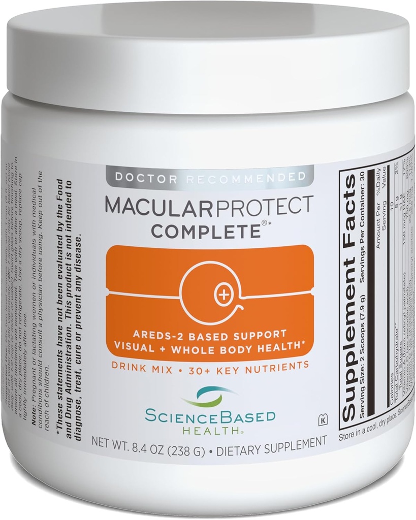 MacularProtect 完全饮品混合 – AREDS 2 眼健康补充 + 全身多维特敏 – 30+ 配有Lutein & Zeaxanthin的关键营养剂 – Orange Flavor – 30日供应