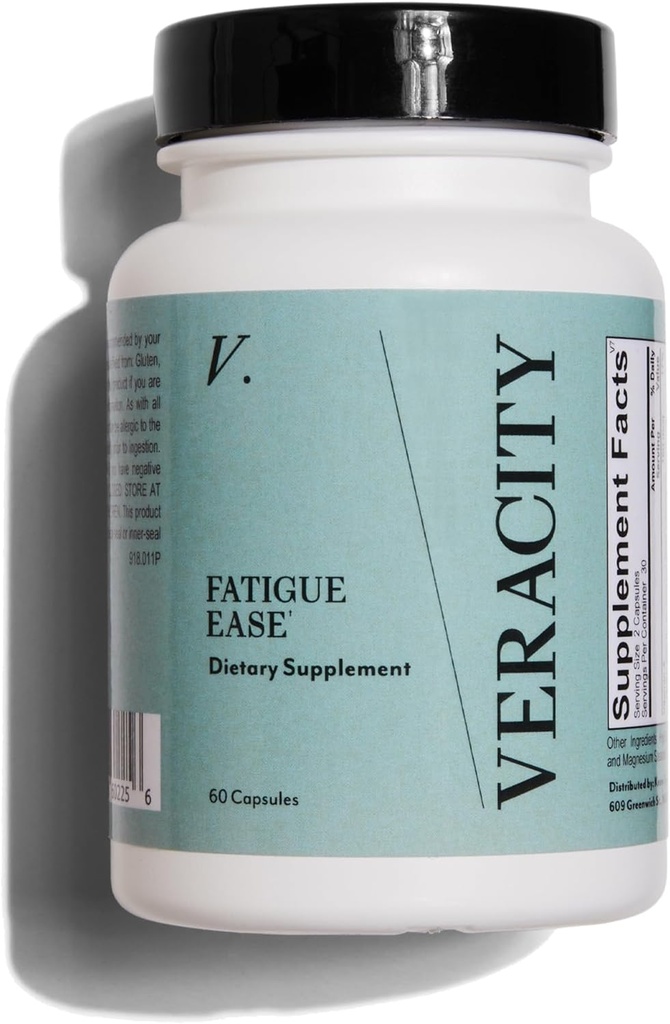 Veracity Fatigue Ease Adrenal Support Supplement for Stress Resilience, Healthy Cortisol & Energy - Adaptogenic Blend of Ashwagandha, Schisandra Berry, Licorice & Rhodiola – 100% Natural - 60 Capsules