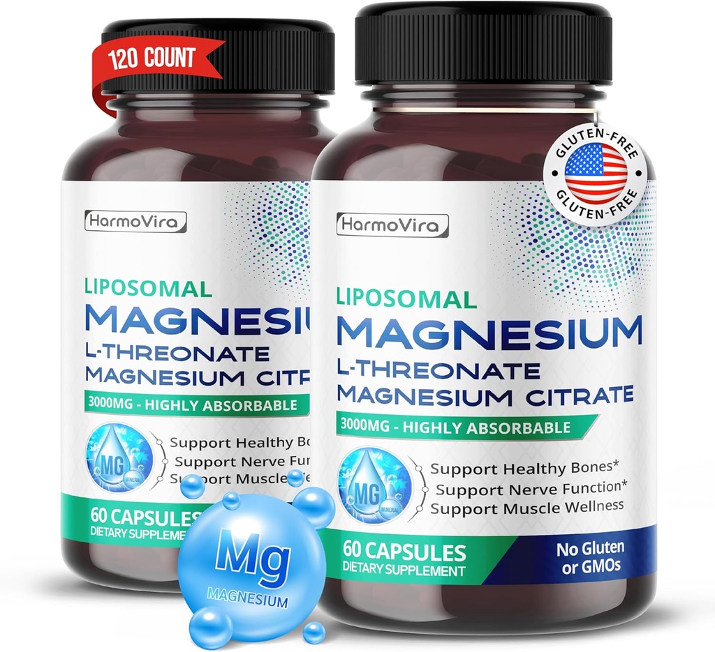 Liposomal 镁L-THREONATE 镁CITLAT - 支持健康骨骼,神经和肌肉健康 - 40天供应 - 美国制造