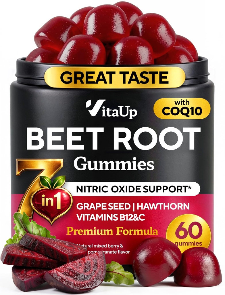 Beet Root Gummys – Beet Gummys – Red Beets 配有 Beetroot,葡萄种子,Coq10,维生素C & B12 – 60 Beet Chews 的红豆增产品.
