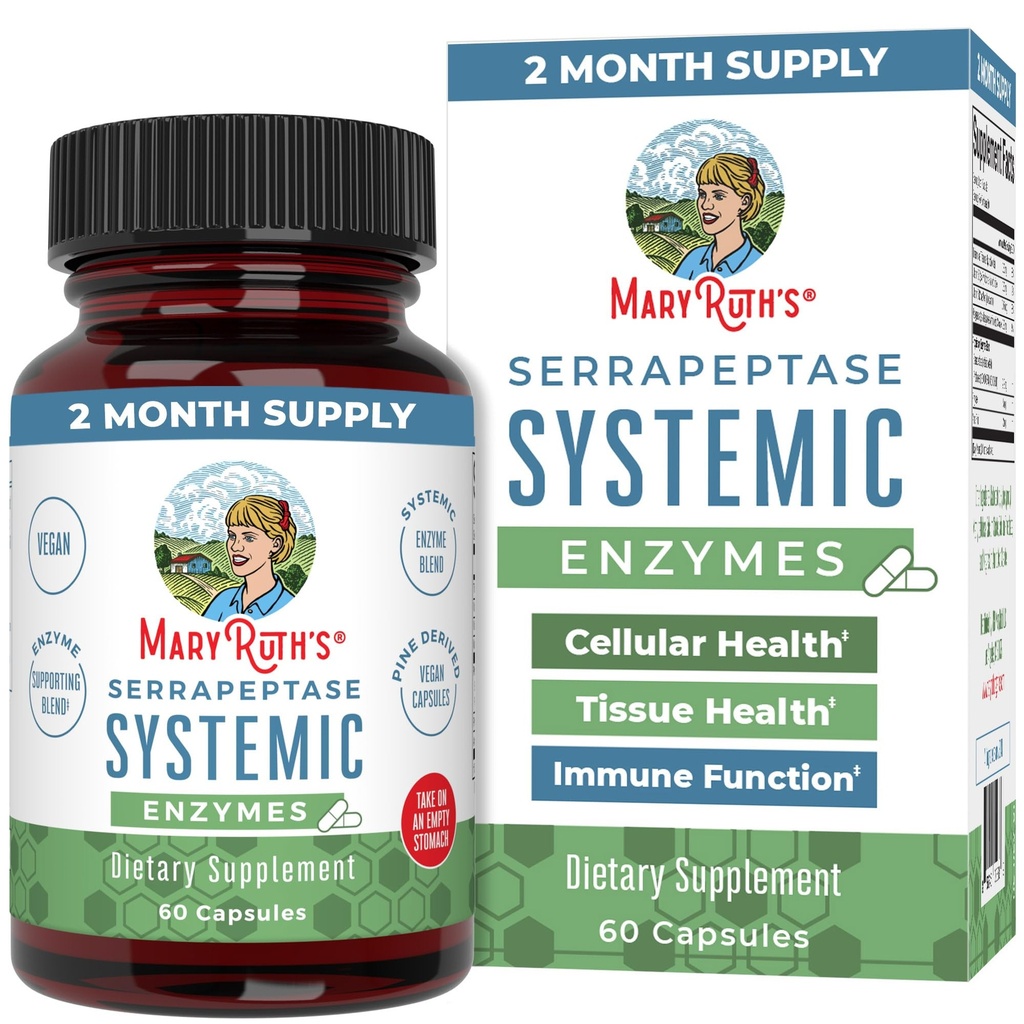 MaryRuth有机酶 Cerrapeptase 酶 Capsules 最多2个月供应 高概率致癌药的酶补充 – 组织健康和细胞健康 – Vegan → Gluten Free → 60 Counter