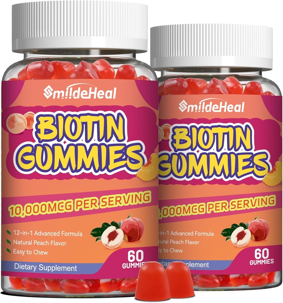2 Pack Biotin Gummys for hair growth 10000 mcg, hair skin and Nails Gummy with Folic Acid, 维生素A, B, C, E & D, Vegan biotin Vitamins for Men & Men, 120 Gummys (中文(简体) ).
