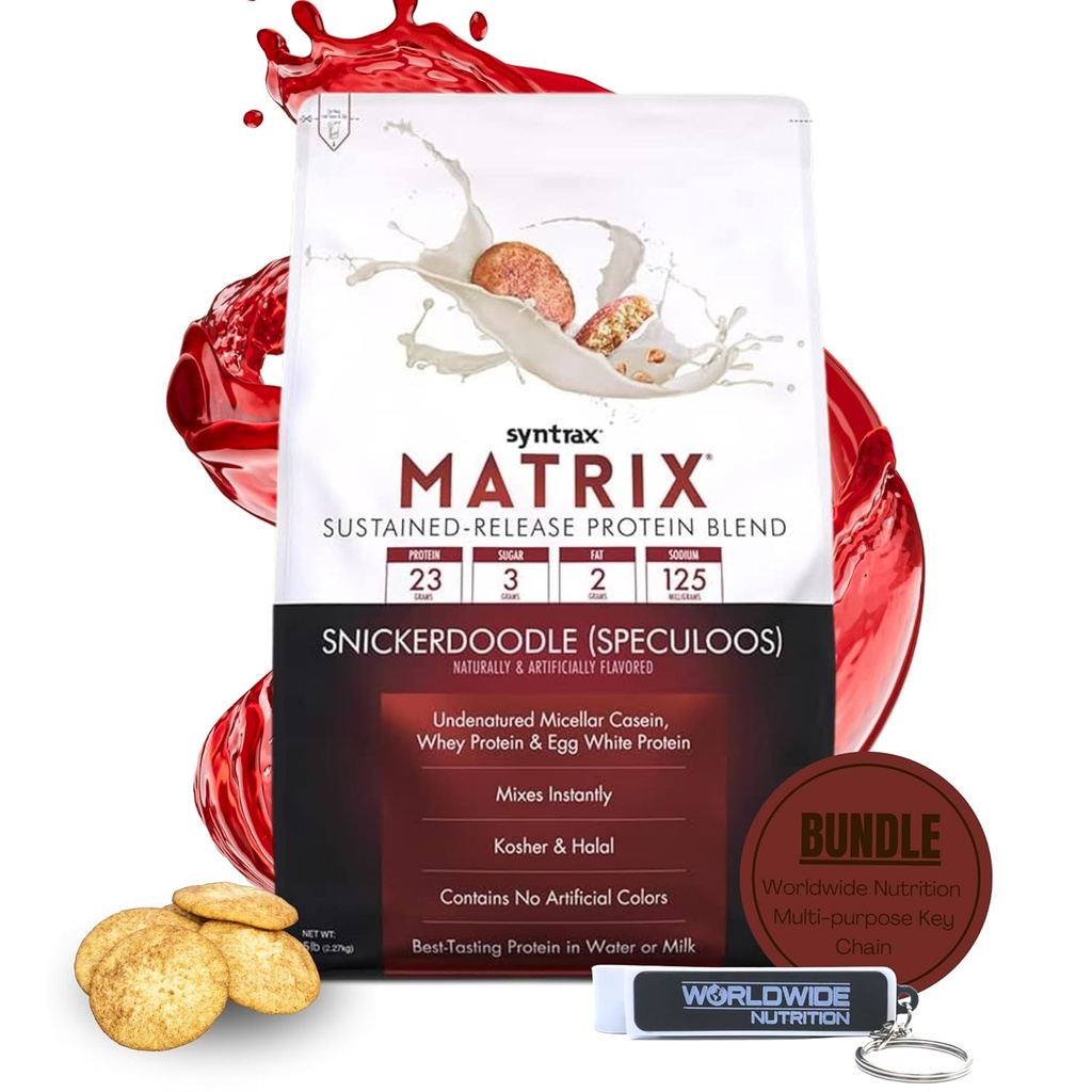 Syntrax Bundle:母体蛋白粉持续释放 Casein蛋白和Whey蛋白粉 - Instant Mix Snickerdoodle 蛋白粉Flavor,5lbs 具有全球营养键链