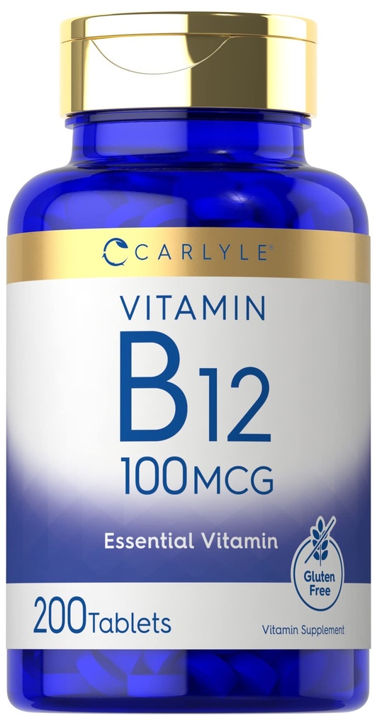 Carlyle Vitamin B12 100mcg | 200平板 | 基本维生素补充 | Vegan, Non-GMO, 和 Gluten 自由公式