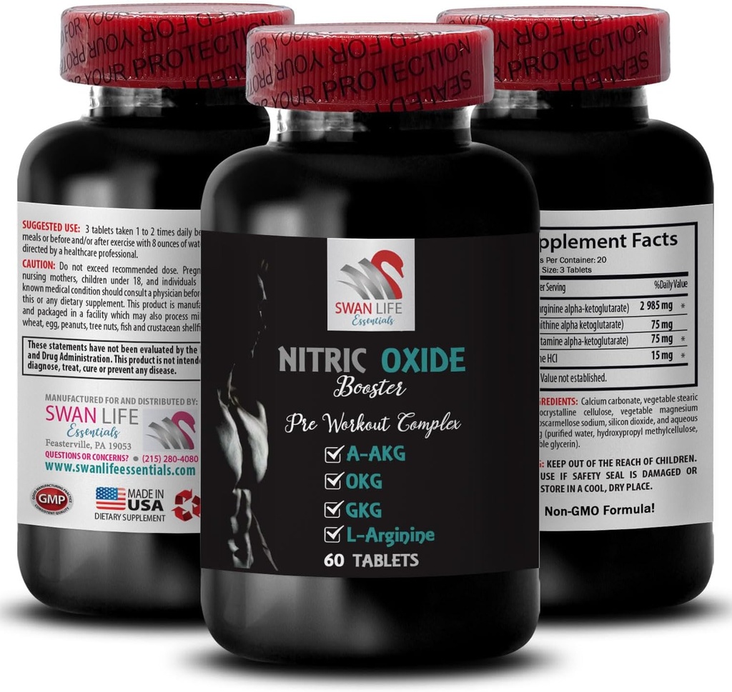 A-AKG - NITRIC OXIDE BOSTER - 男子氧化氮补充剂,锻炼能量,泵动力,健身配方,耐力配方,性能重点,能量混合,动力增压 1瓶60片