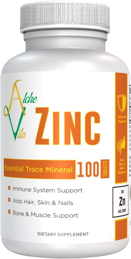 AlcheVita Zinc 50mg – 高生物脆弱性 – 基本轨迹矿物 – 对免疫支持,骨骼,皮肤和肌肉支持的补充