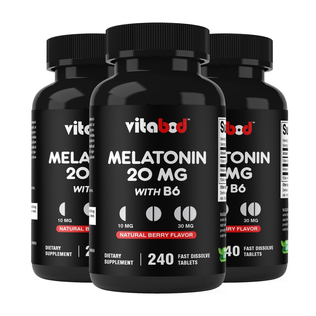 20毫克 - 240毫克 - 快速溶解片 - 药物无毒 - 天然Berry Flavor - 蔬菜,非GMO,Gluten Free 240 Count (Pack of 3)