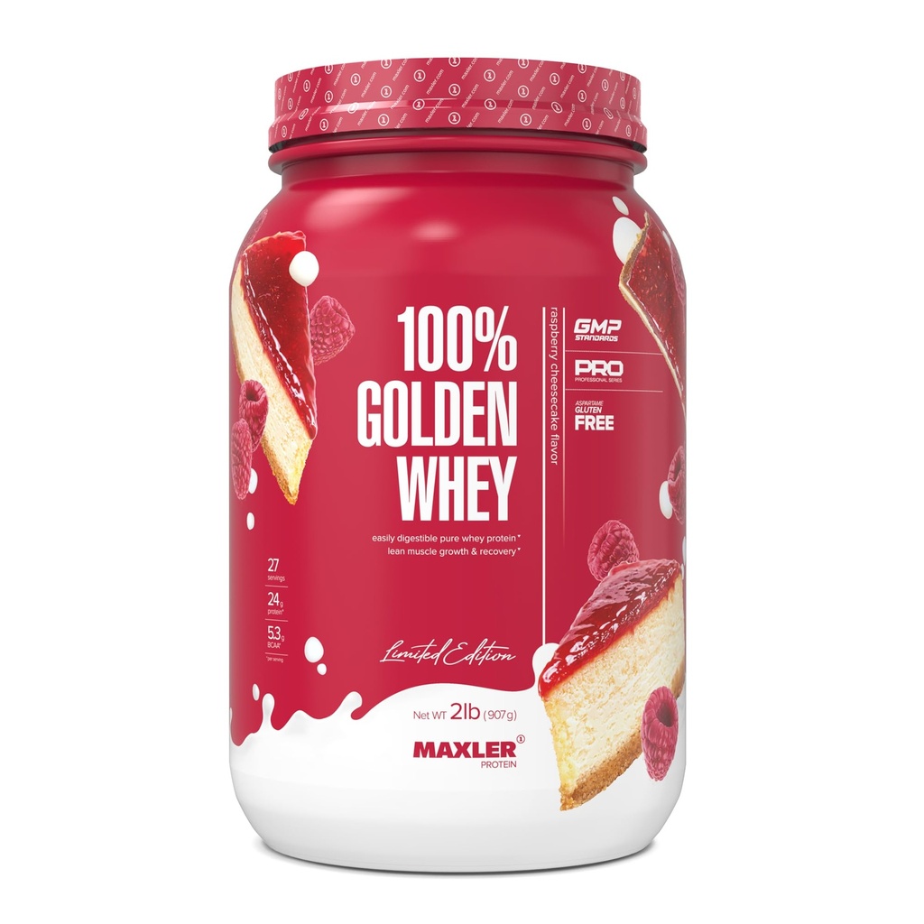Maxler 100% Golden Whey蛋白 - 每服24g蛋白 - Premium Whey蛋白粉 用于前期工作 - Fast-Absorbing Whey 集中水解酸盐混合剂 - Raspberry Cheese cake 2 lb