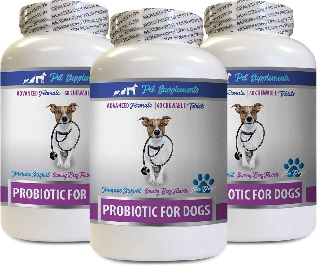 狗坏呼吸消毒剂 - PROBIOTICS for Dogs - Gut Health - 停止坏呼吸和气体 - 消化剂 - 狗亲生和预生 - 3瓶(180瓶)
