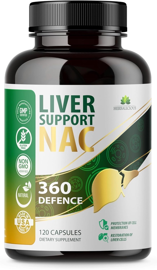 肝脏支持NAC 360 Defense Capsules – Liver Detox with NAC, Milk Tetle, Dandelion Root, Turmeric, Choline, Zinc, 和 Chanca Piedra – 促进肝脏健康和细胞保护 – 120 Capsules