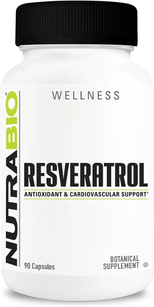 NutraBio Resveratrol补编,500mg - 天然抗氧化剂,帮助与自由激进者作斗争和支持健康老龄化,90 Capsules