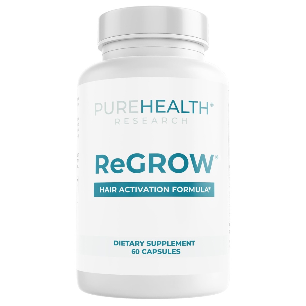 PureHealth Research Regrow - 头发生长维生素 - 与Saw Palmetto, Biotin, Colagen, Zinc, Iron, Iodine, Selenium & More - 女性和男性的头发补充剂 - 60卡普尔